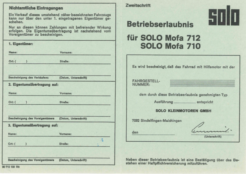 Welche Papiere Muss Ich Beim Mofa Mitführen Betriebserlaubnis für SOLO Mofas – SOLO